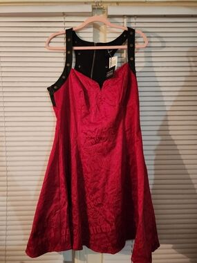 Hot Topic S- squad Red Dress with Black Studded Straps and Sweetheart Neckline